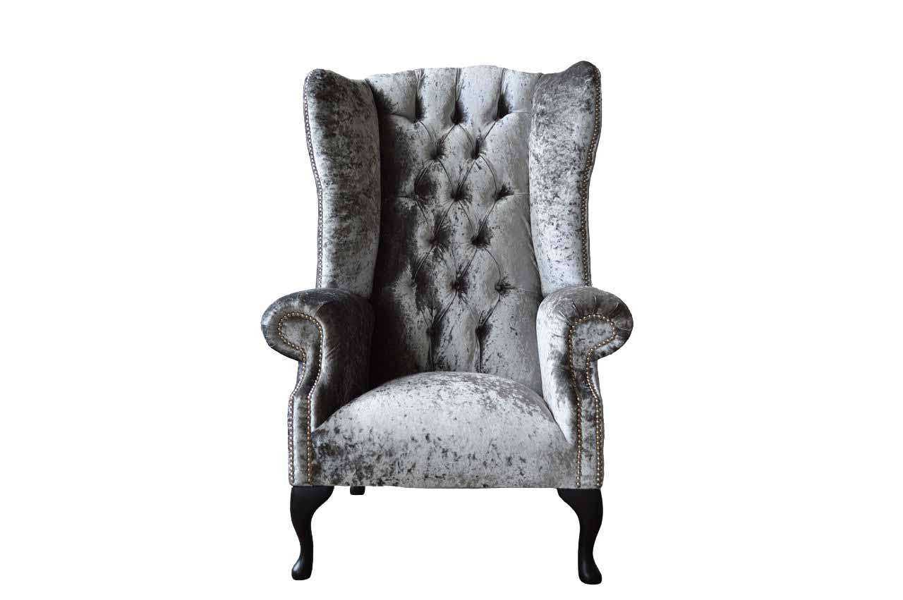 Wing Chair Chesterfield Armchair Couch 1 seater Grey Fabric Textile