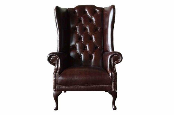 Armchair 1 Seater Brown Living Room Leather Design Chesterfield Wing Chair