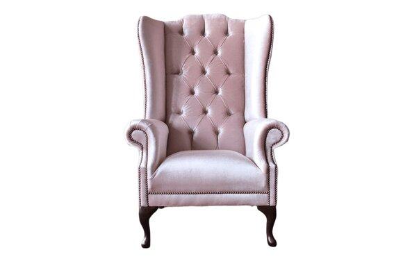 Pink Chesterfield Upholstered Furniture Design Wing Chair Luxury Fabrics Upholstery