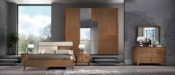 Bedroom Set 6pcs. Luxury Bed 2x Bedside Tables Wardrobe Wood New