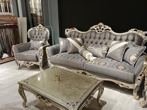 Elegant Sofa with Armchair Sofa Set Grey Relax 2pcs Living Room Furniture