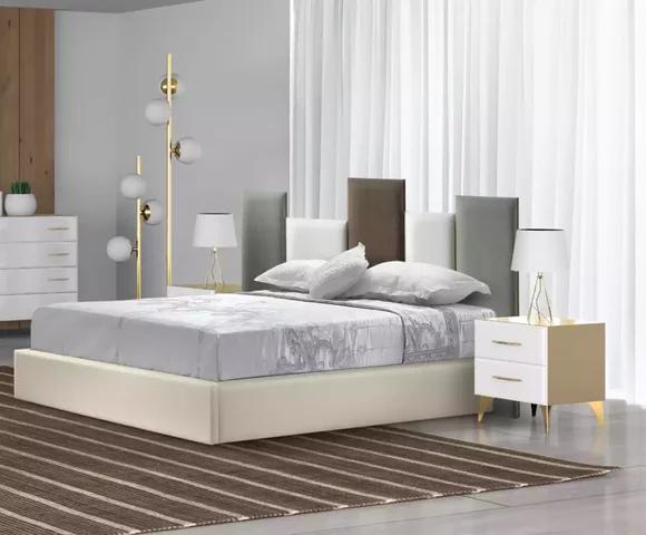 Bedroom Set Bed 2x Bedside Table Wood White Completely Modern 3pcs.