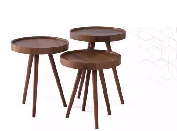 Side table 3х round decorative table lamp table sofa table table wood brown