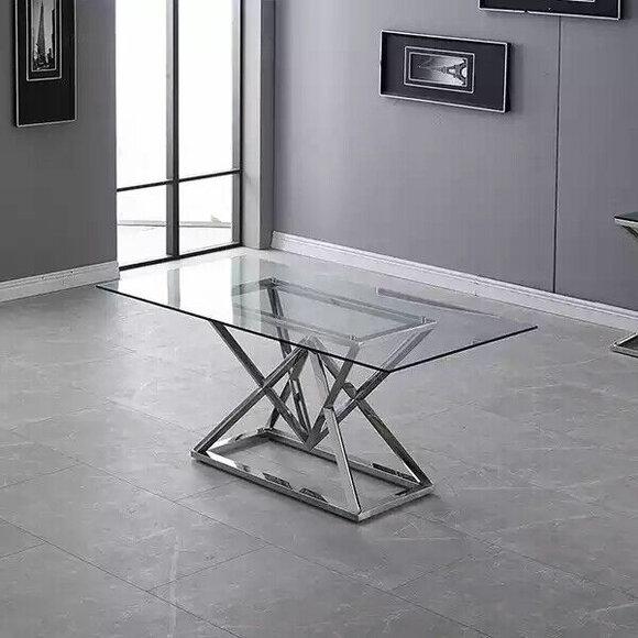 Designer dining room Modern glass table Stainless steel tables Stainless steel frame