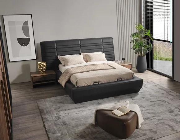 Bedroom set bed 2x bedside tables black luxury 3-piece design wood