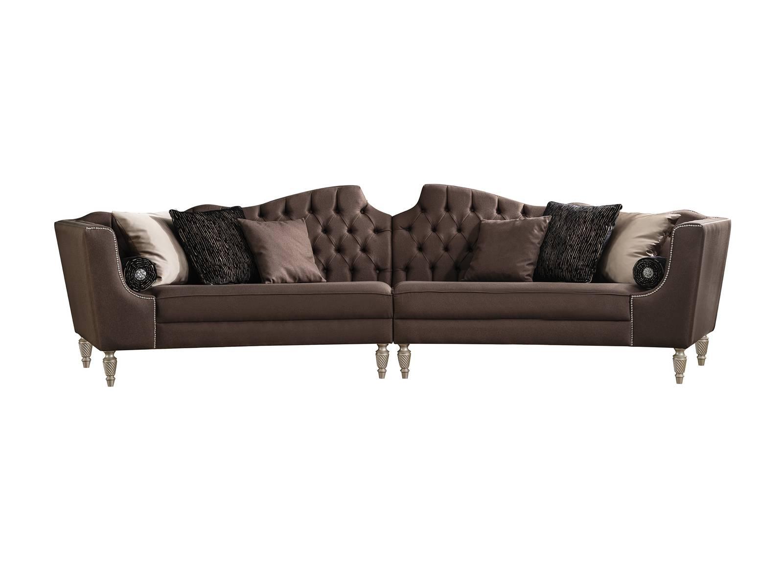 Brown Living Room Five Seater Designer Chesterfield Luxury Upholstered Sofa