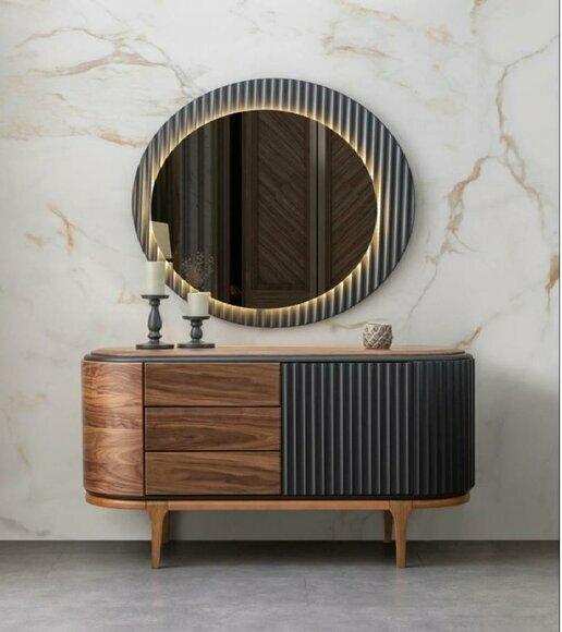 Brown chest of drawers with drawers LED mirror Designer bedroom set