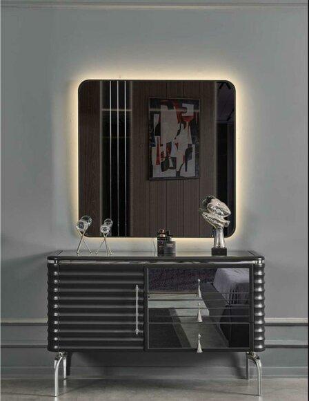 Black bedroom set designer chest of drawers with LED mirror set