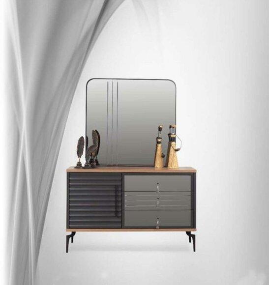 Stylish Brown Chest of Drawers Rectangular Mirror Elegant Bedroom Set