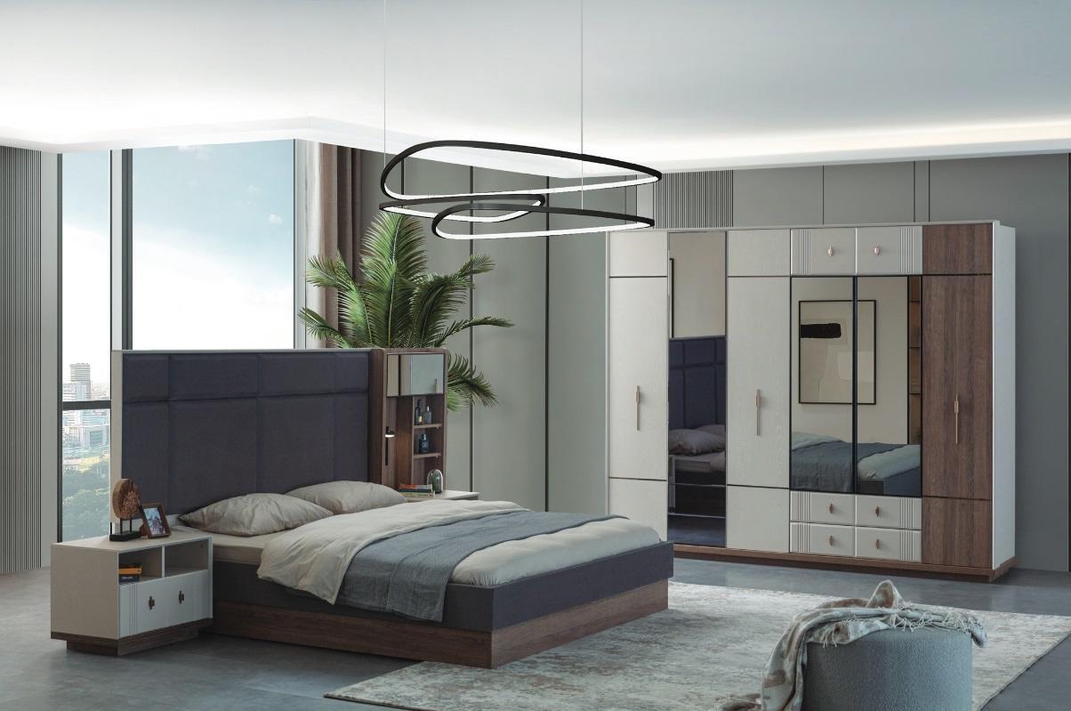 Modern bedroom furniture Luxury double bed 2x bedside tables Wardrobe