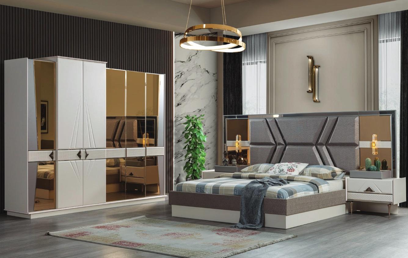 Stylish grey bedroom set 2x bedside tables wardrobe set
