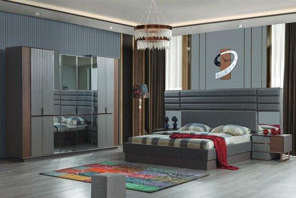 Dark-brown bedroom furniture double bed bedside tables wardrobe 4-piece set