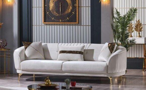 White stainless steel three-seater living room furniture upholstered sofas luxury furniture sofa velvet