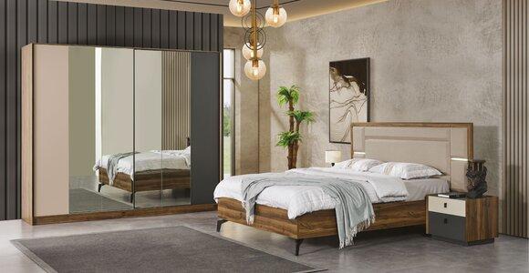 Bed Bedside Table Wardrobe 4 Piece Bedroom Set Design Modern Luxury