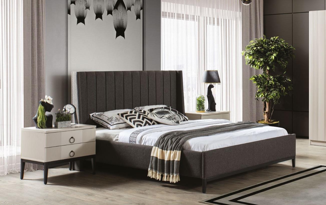 Stylish Bedroom Set Bed and 2x Bedside Tables Luxury Furniture 3pcs Grey