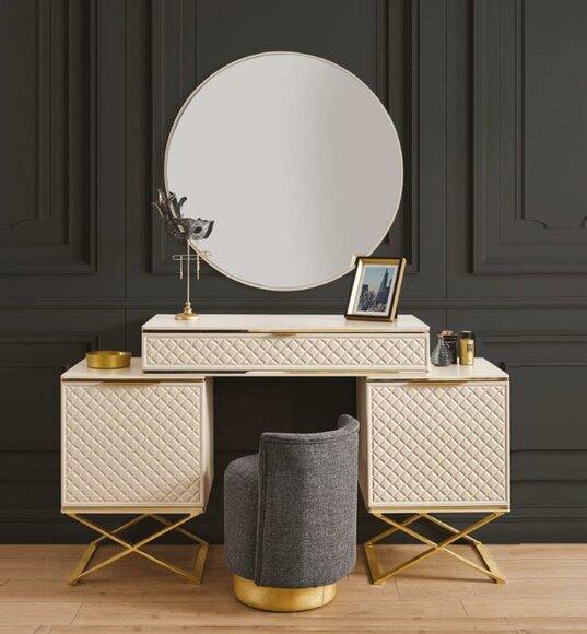 Elegant Bedroom Set Dressing Table with Mirror Modern Beige Furniture