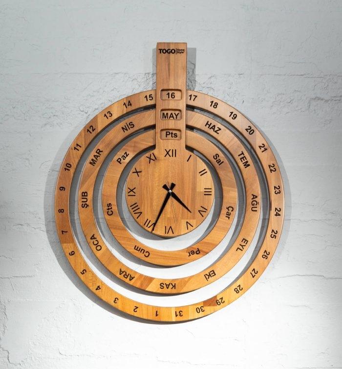 Luxurious wooden wall clock in vintage style with antique finish and pendulum