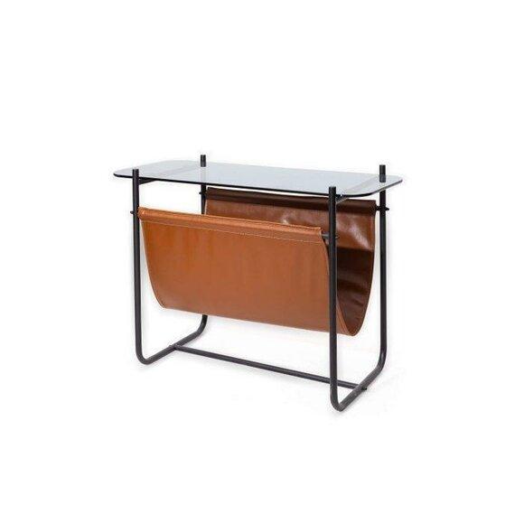 Stylish side table with glass top brown colour furniture for living room