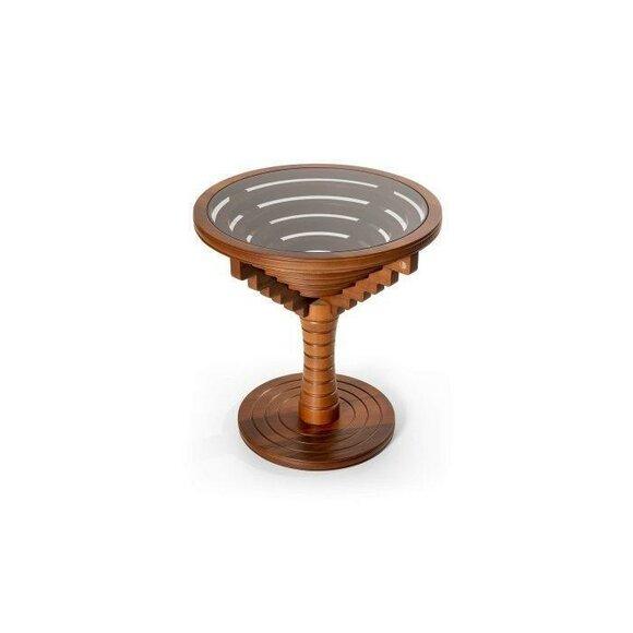 Exclusive wooden side table living room round coffee table glass top