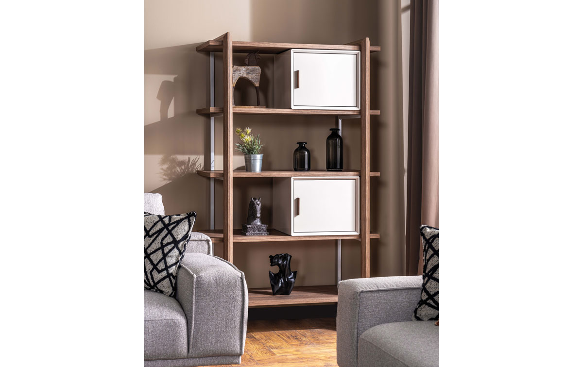 Brown and white storage shelf Designer living room wood furniture Luxury shelves