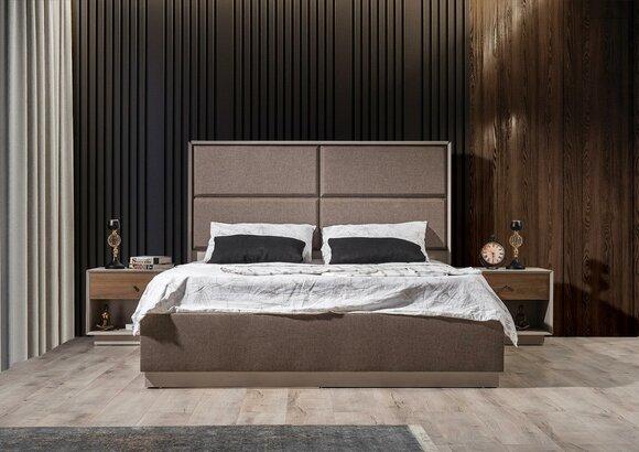 Luxury bedroom set Elegant bed and 2x bedside tables Modern design