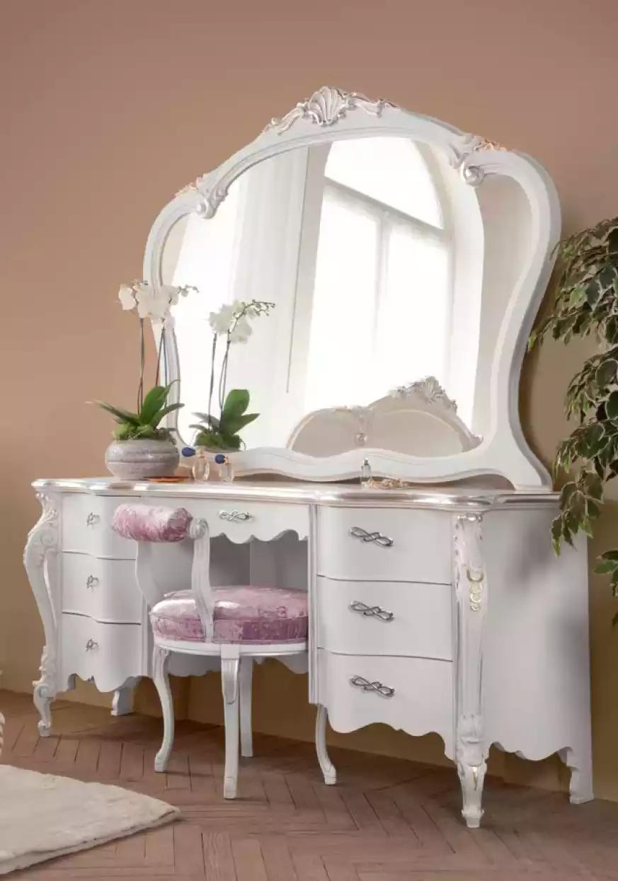 Classic Solid Wood Dressing Table Bedroom Furniture Set 2pcs White