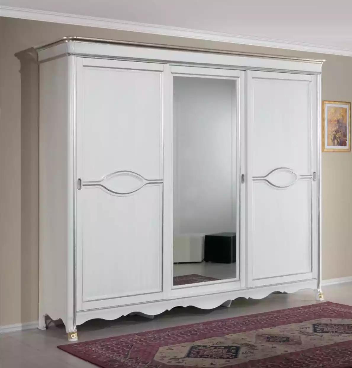 White Classic Wardrobe Mirror Door Bedroom Furniture Design