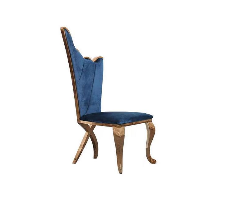 Stylish armchair chair blue seat upholstery design metal textile modern style