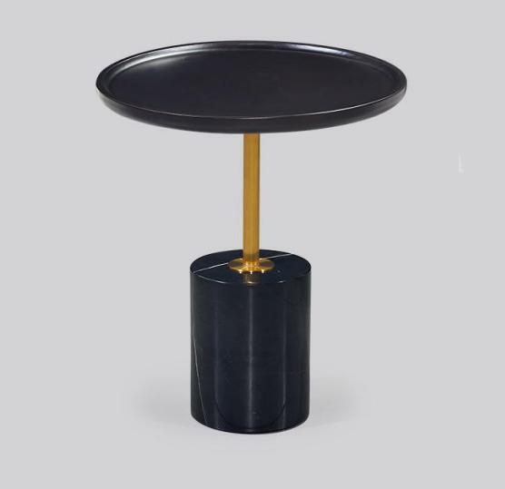 Round black side table with stainless steel base Designer side table