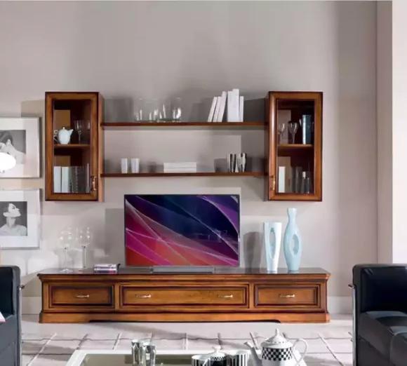 Classic Wall Unit Living Room Wall Shelves Sideboard RTV Brown Lowboard