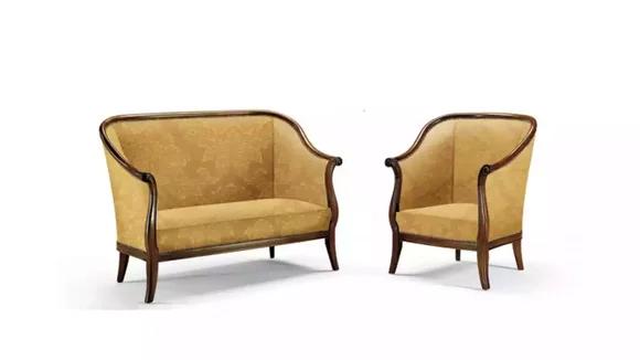 Sofa Couch Upholstery Classic 2 Seater Armchair Yellow Italian Style