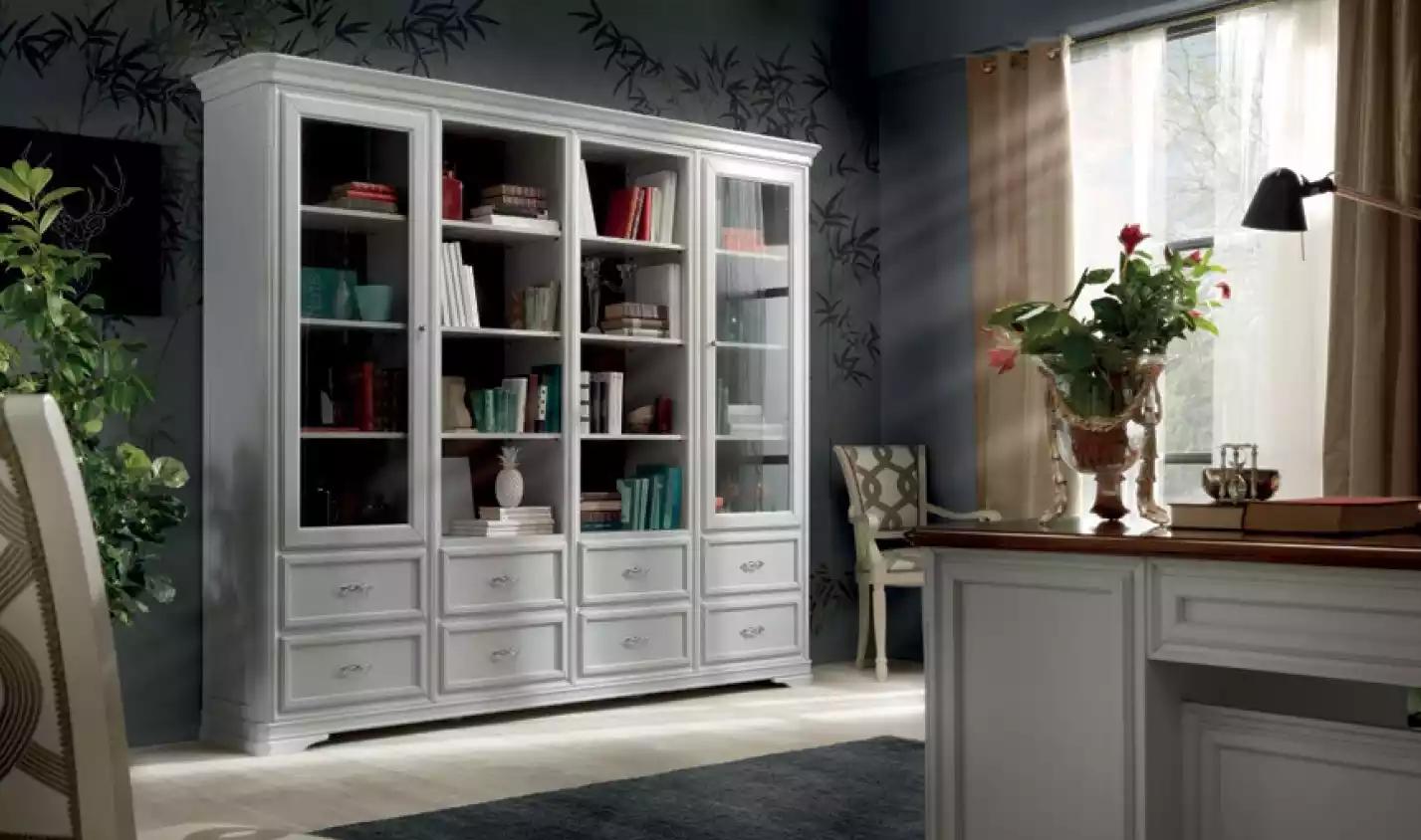 Living Room Cabinet Books Shelf White Classic Furniture Shelves Wood