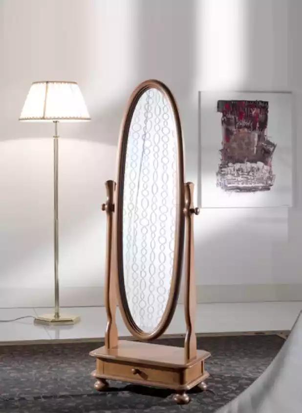 Living Room Floor Mirror Wooden Frame Oval Brown Standing Mirror