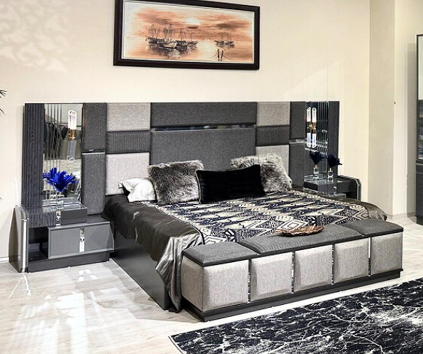 Bedroom Luxury Double Bed 2x Bedside Tables Complete Modern Furnishings