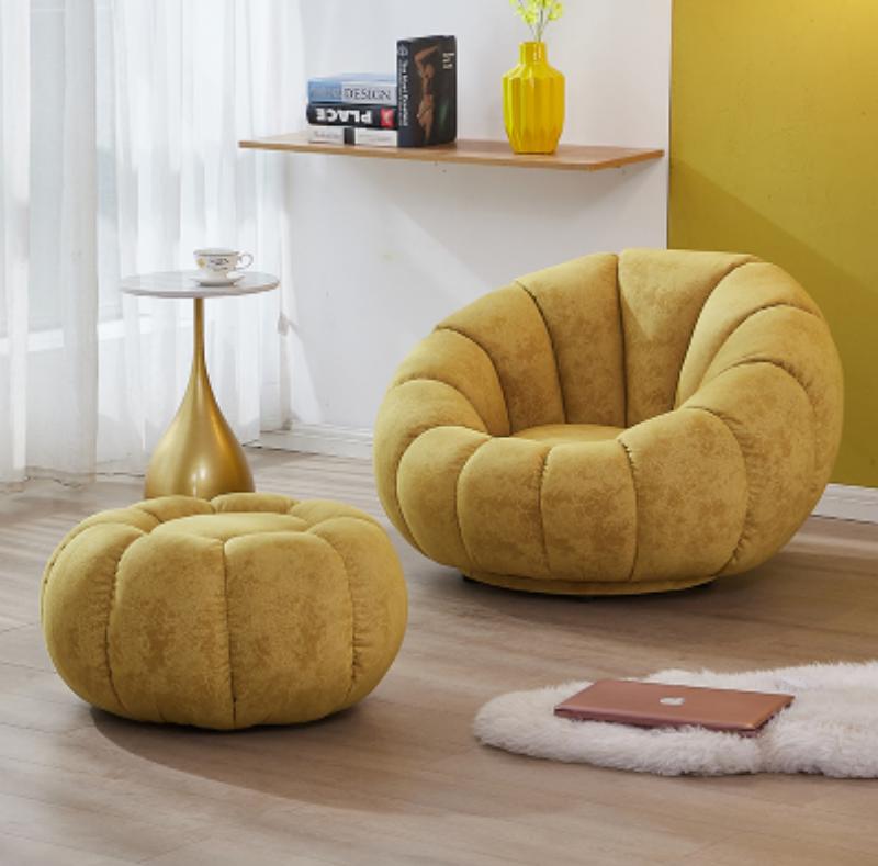 Armchair Seat Modern Design Living Room Yellow Luxury Upholstery Fabric New