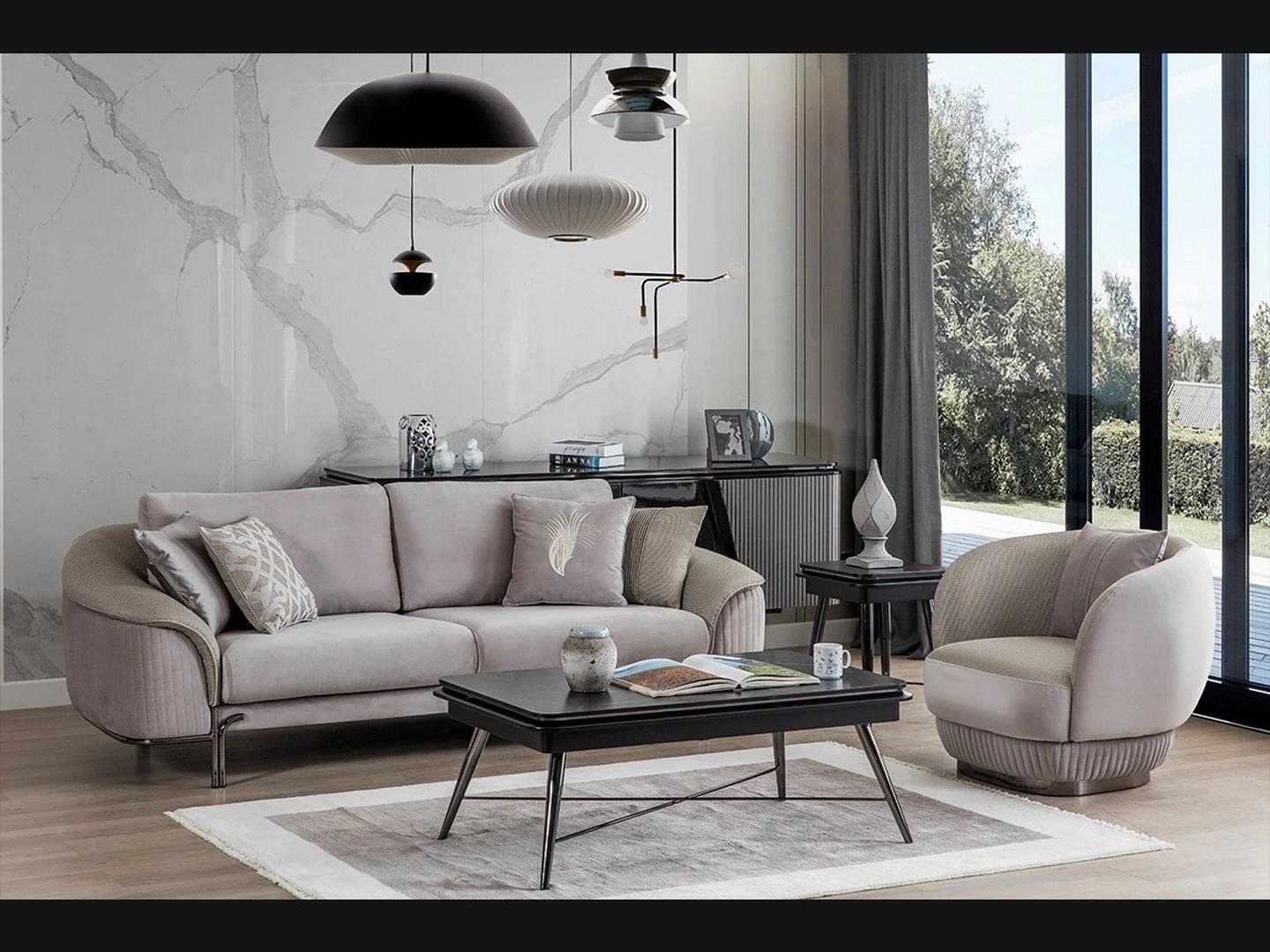 Complete Set 2pcs Armchair Design Three Seater Sofa Living Room Luxury Design