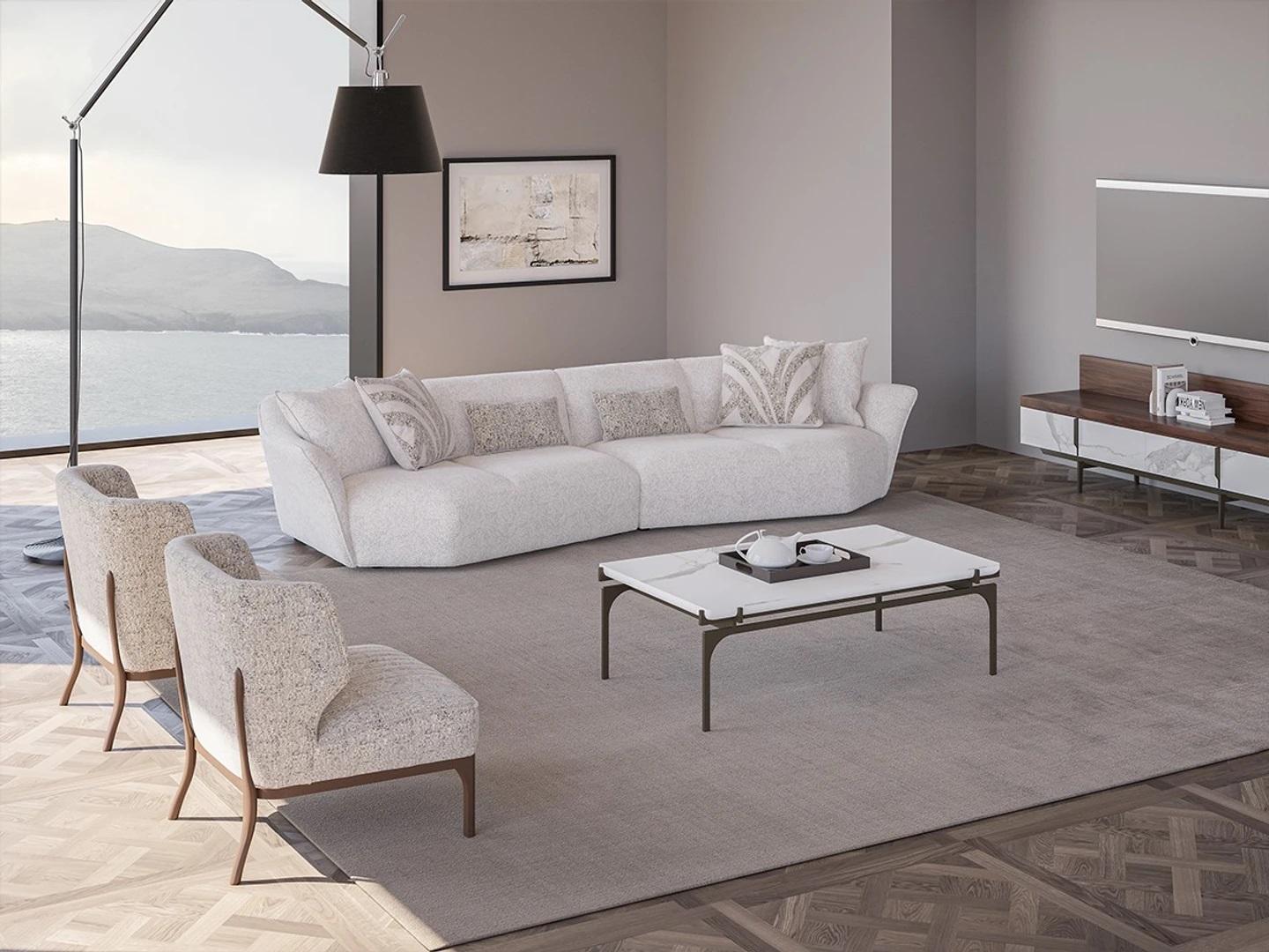 Living Room Set 4pcs Design Upholstered Furniture Textile Modern Sofa Four Seater New