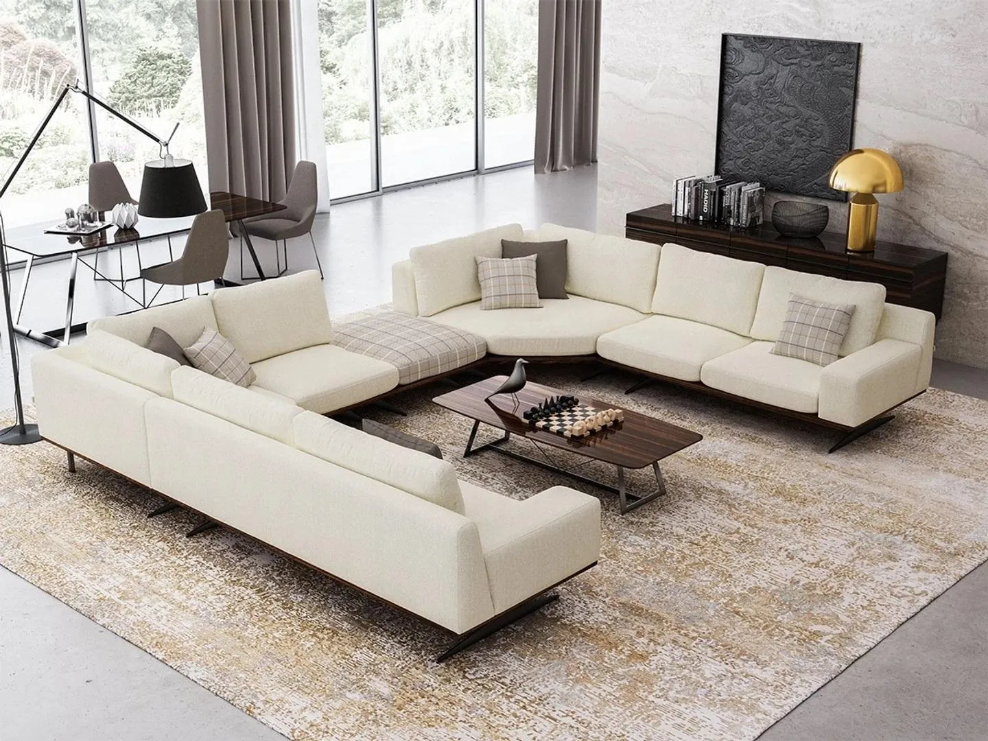Complete sofa U-shape fabric sofa couch living room design coffee table