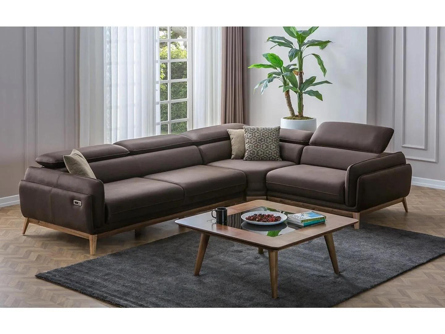 Luxury complete living room leather corner sofa L-shape coffee table