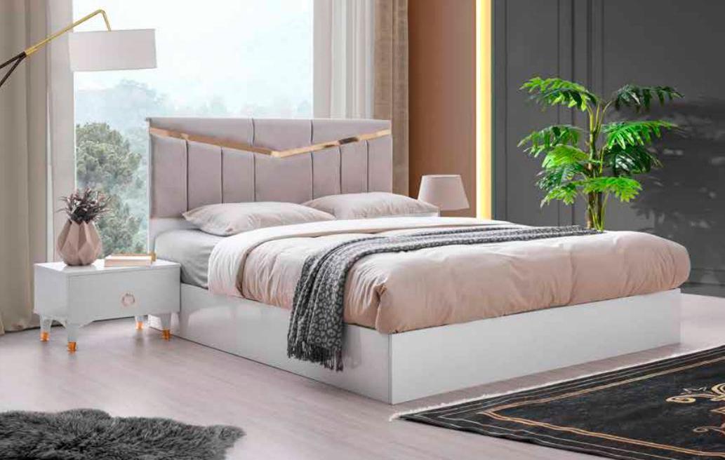 Bedroom set 3 pcs modern design bed 2x bedside tables white pink two-coloured