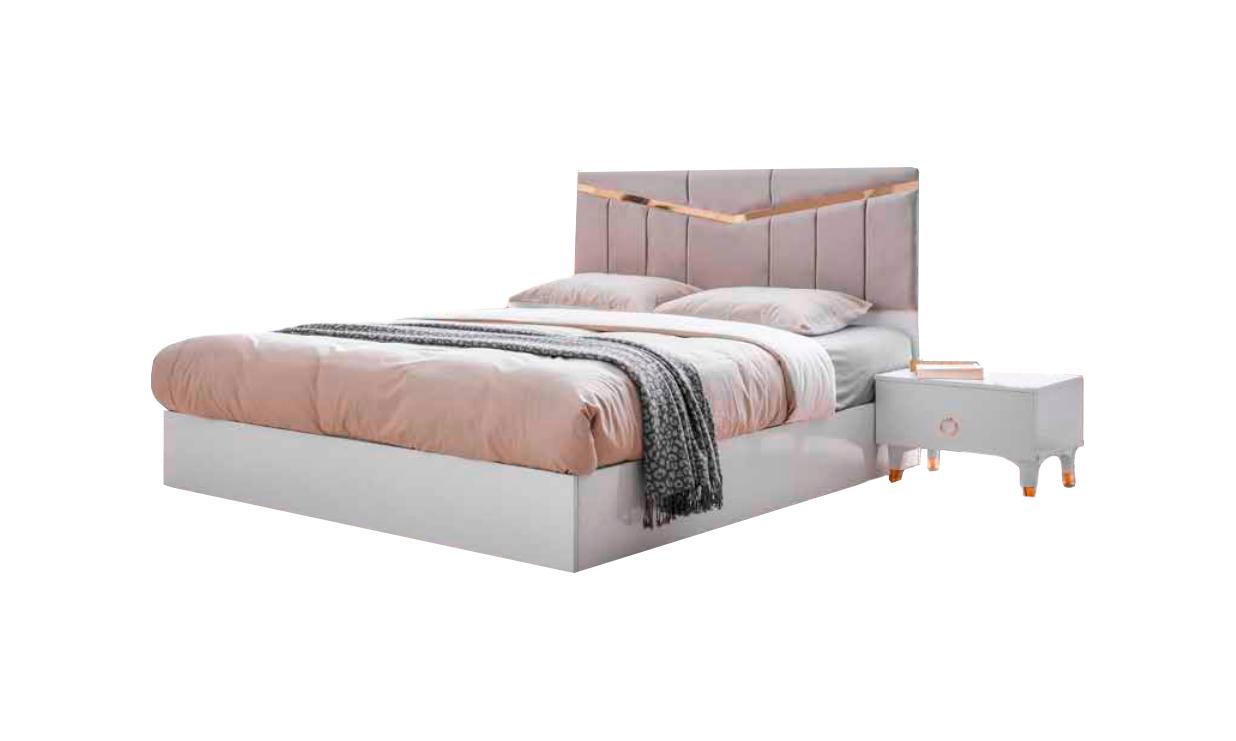 Bed Double bed Bedroom Pink White Two-tone Fabric Modern Design