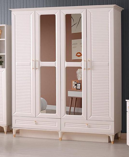 Wardrobe Beige Unicoloured Youth room wardrobe with mirror Modern design