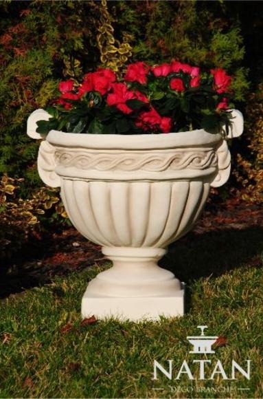 Decorative garden flower vase in antique style made of weather-resistant cement