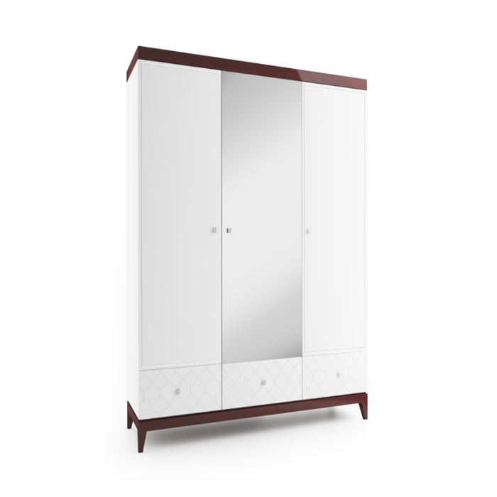 Modern style made of real wooden gloss wardrobe with a mirror, 3-swing doors & 3-sliding drawers VI-3D