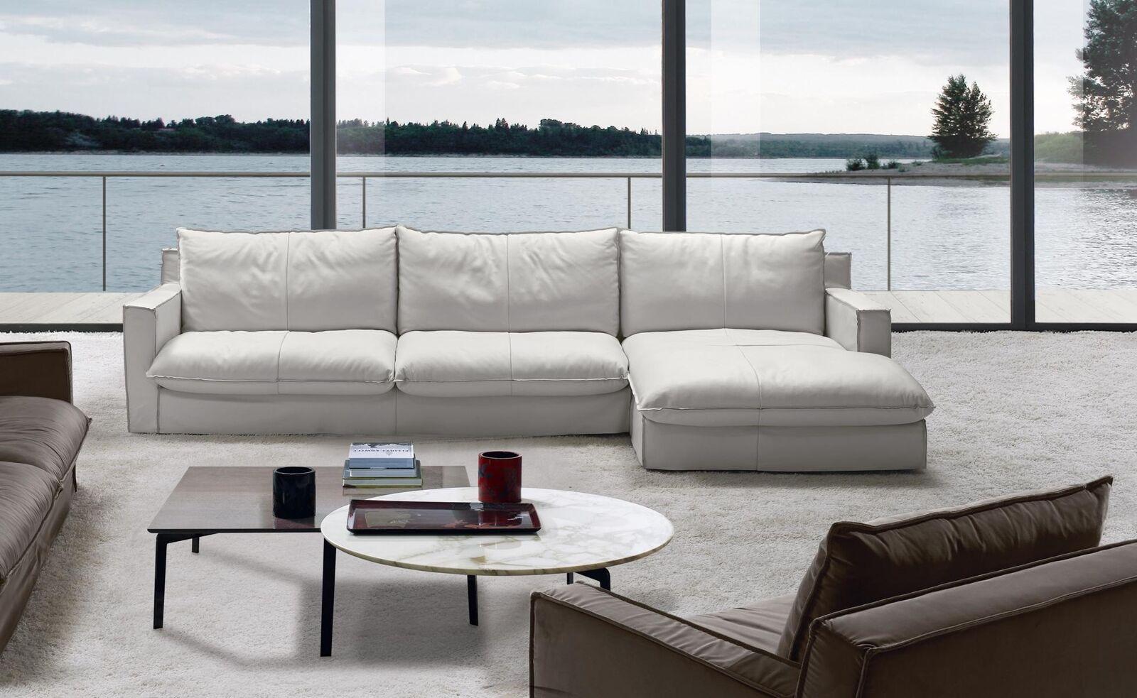 Corner sofa leather L-shaped couch corner luxury design upholstery white living room PRIANERA