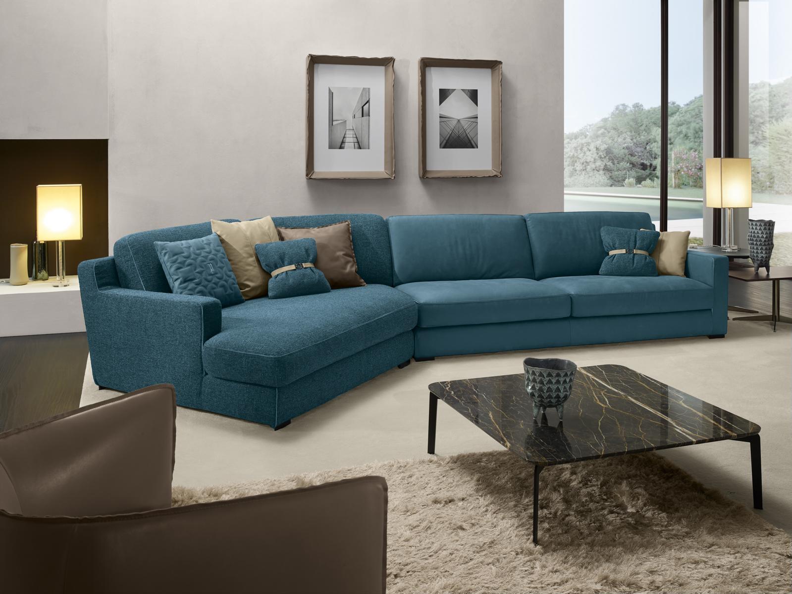 Design sofa L shape upholstery couch living room furniture corner sofa textile blue