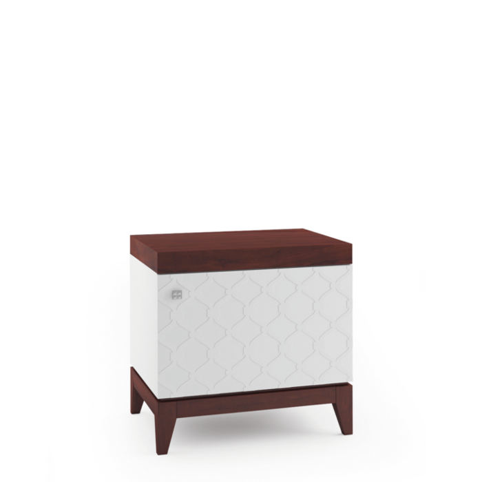 Modern style made of real wooden gloss bedside table with a swing door, model - VI-SZN