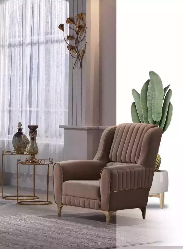 Brown textile armchair luxury living room single seater wooden frame modern new