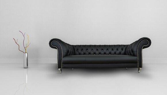 Upholstered Chesterfield Sofa 3-Seater Black Faux Leather Cover Comfortable Couch New