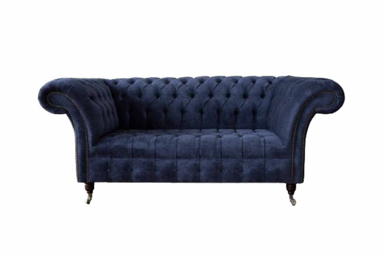 Chesterfield Design Sofa Couch 2 Seater Upholstery Blue Sofas Couchen New